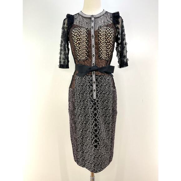 Anthropologie Beguile by Byron Lars Allusione Dress Black Lace Insert Sheath 6p - Picture 2 of 15